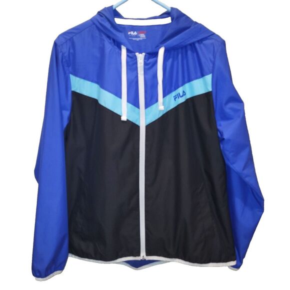 Fila Sport Live in Motion Woman's Large Blue Black Hoodie Windbreaker Full Zip - Picture 4 of 12